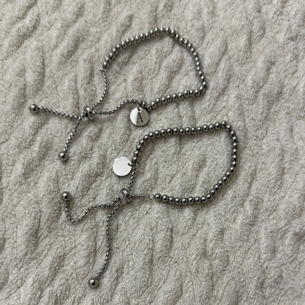 2 pcs Silver Beaded Bracelet Set